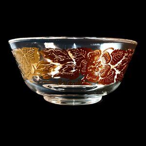 Vintage MCM Georges Briard Small Glass Dip Bowl Flowers Gold Gilded Signed 5"